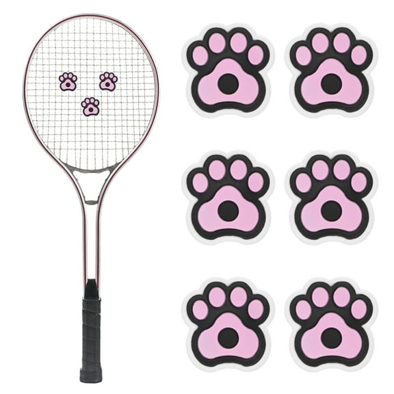 Tennis Racket Dampener [6PCS] - Funny Cute Cats Paw Shape Silicone Tennis Shock Absorber Racket Vibration Dampener [Pink, Black, White]
