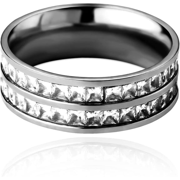 14K Gold Princess Cut Mossanite Ring, Hip-Hop Style Double-Row Ring, Double the Charm for Your Beloved,Fathers Day for Dad