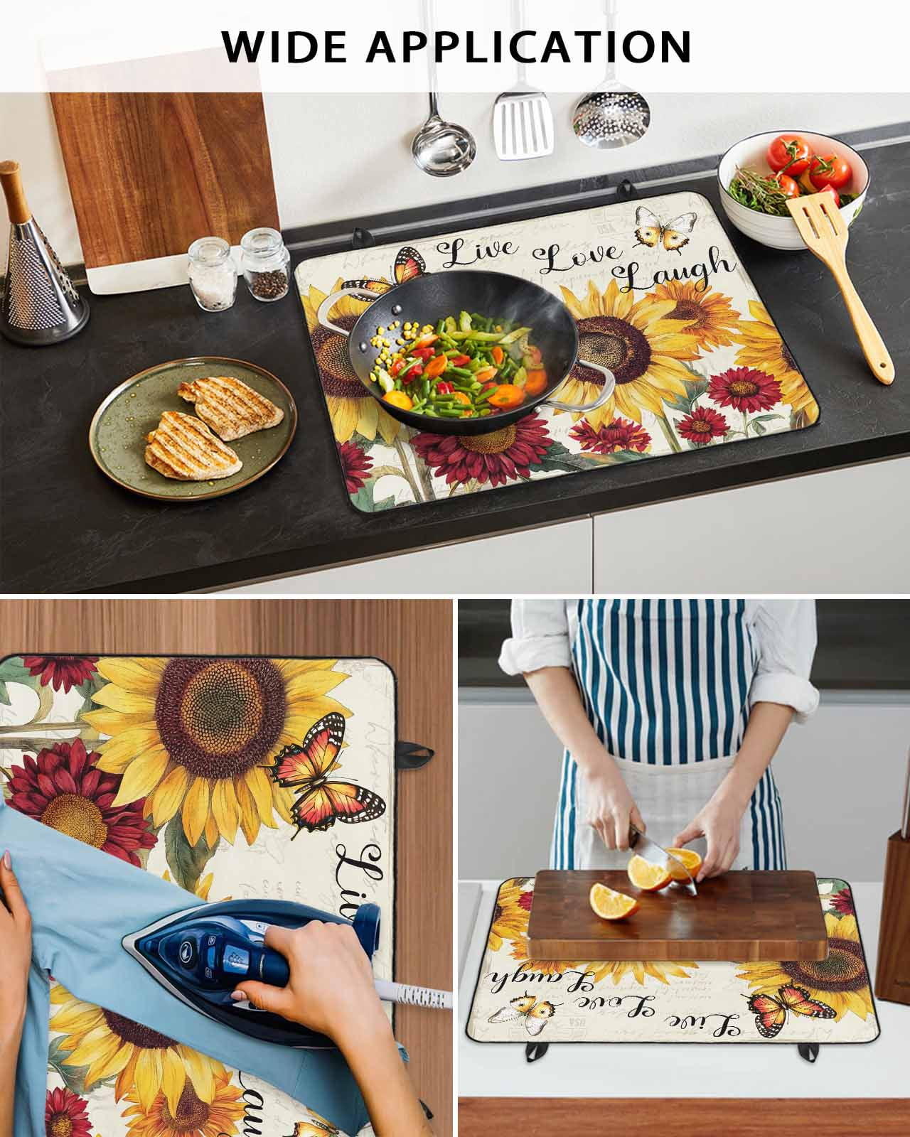 nqOlkjepod Large Induction Cooktop Protector Mat 24"x21", Sunflower Vintage Stove Top Covers for Electric Stove, Farmhouse Flowers Butterfly Botanical Stove Burner Cover Mats, Glass Top Stove Cover