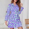 thumbnail image 3 of Leopard Print Pattern in Mint Green, Purple And White Night Robe Long Sleeve V Neck Robe With Belt Women's Sleepwear Dresses, 3 of 9