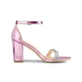 thumbnail image 3 of BLISSFUL STEP Women's Sandals Rhinestone Chunky Heel Ankle Strap Open Toe Party Shoes Pink 8, 3 of 7