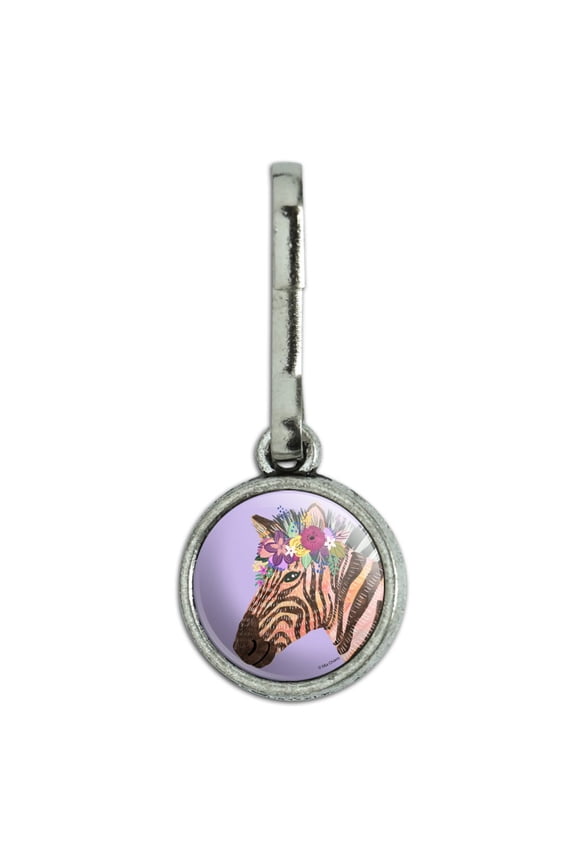 Zebra Flower Floral Hair Antiqued Charm Clothes Purse Suitcase Backpack Zipper Pull Aid