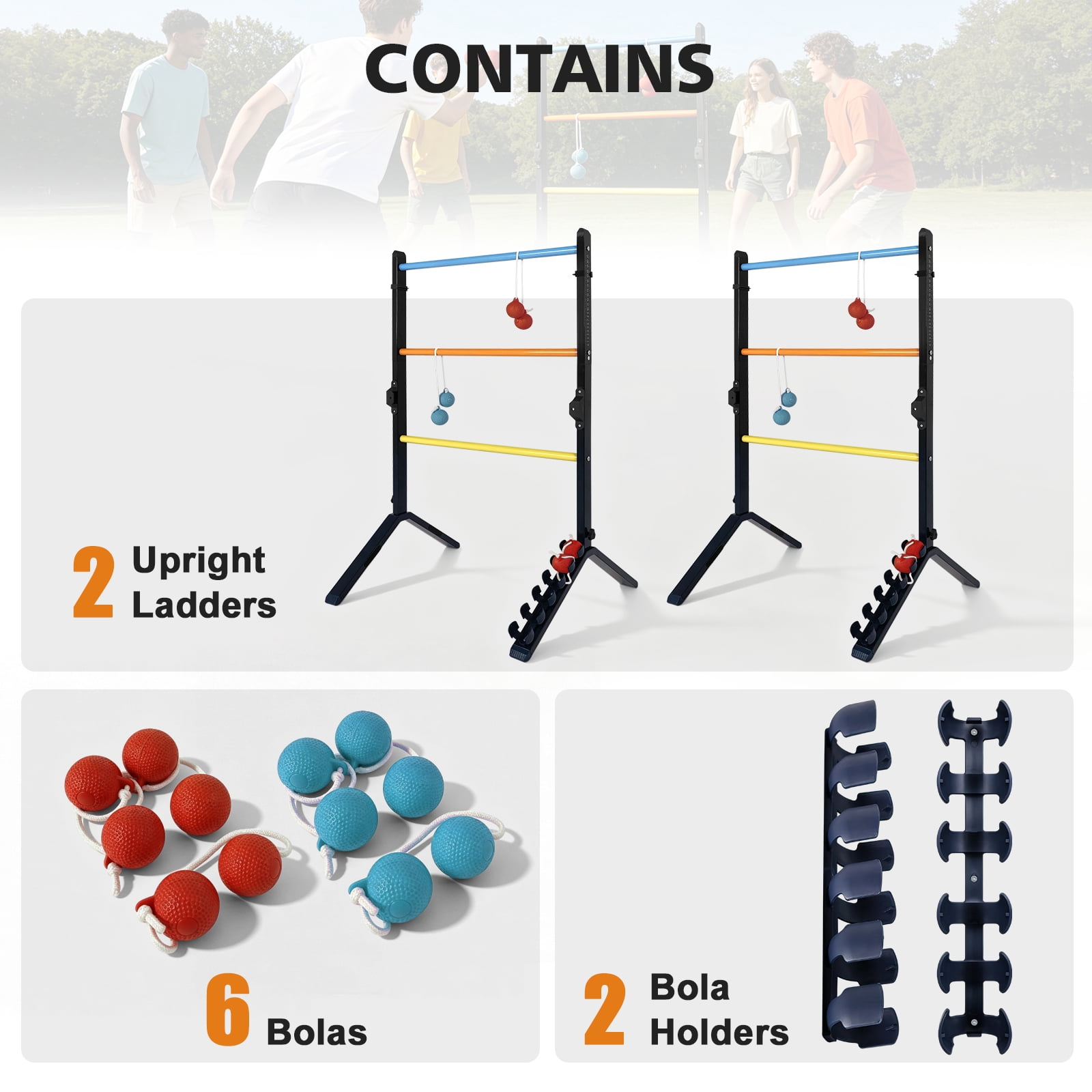 Steel Ladder Toss Game Set with 6 Bolas & Scorekeeper, Assembly-Free Metal Ladder Ball Outdoor Yard Game for Adults & Family, Backyard, Lawn, Beach, Camping, Party Games