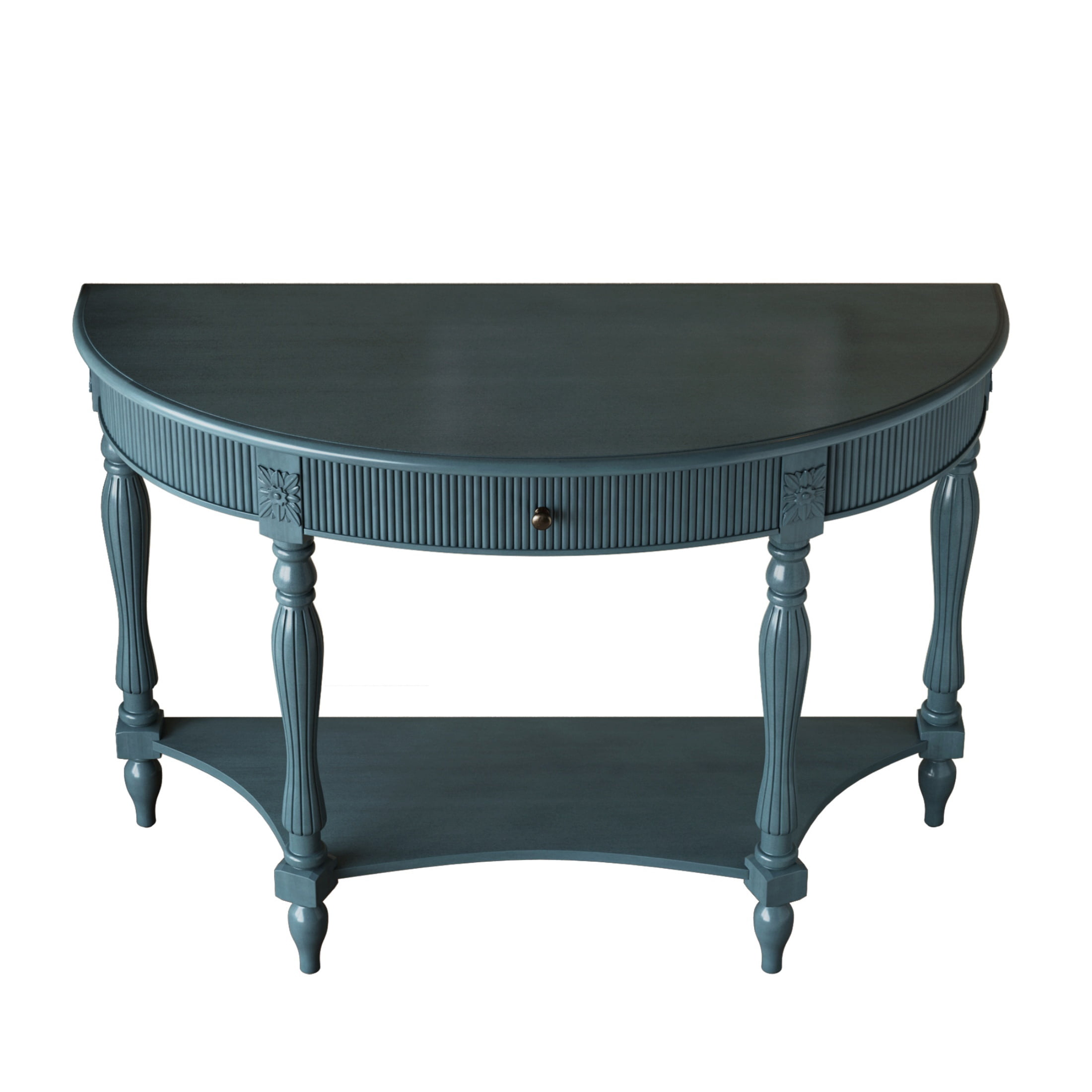 Accent Console Table with Semicircle Tabletop, Drawer & Shelf, Fluted Vintage Entryway Display Table, Sofa Table with Roman Legs