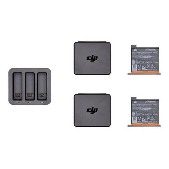 DJI Charging Kit Osmo Action - Chargeur de Batterie + Batterie 2 x - Li-pol - 1300 mAh - 3 x batteries Rechargeables - 3 Connecteurs de Sortie - pour DJI Osmo Action