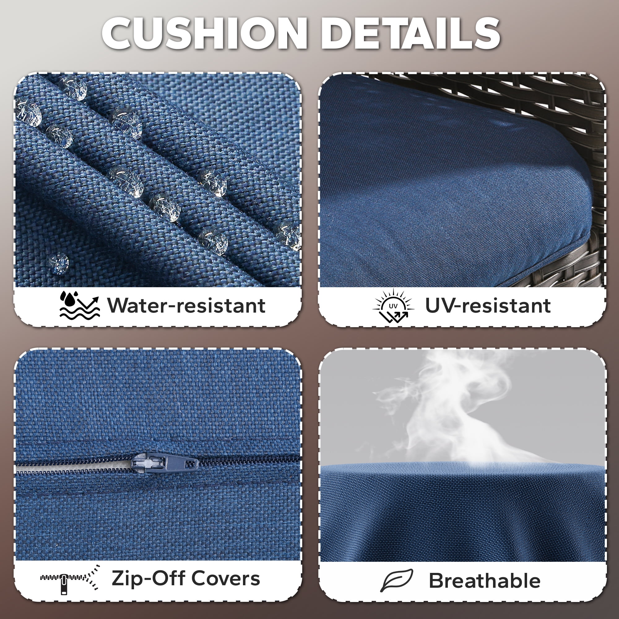 4 Inch Outdoor Cushions, Suitable for Patio Furniture, Water-Resistant & Fade-Resistant, 1 Set, Dark Blue