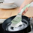 thumbnail image 1 of Dishwashing Brush, 2 in 1 Sponge and Bristles, Kitchen Cleaning Brush, Plastic, Nylon Bristles, Soap Container, Non-slip Grip, Squeegee Back, Multi-purpose, Easy to Clean, 1 of 8