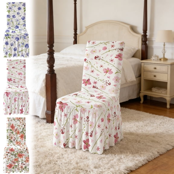 Cinvoph Chair Cover, Stretch Dining Room Chair Covers with Skirt, Flower Print Elastic Washable Dining Chair Slipcovers for Home, Hotel, Banquet 15"x20"x20"