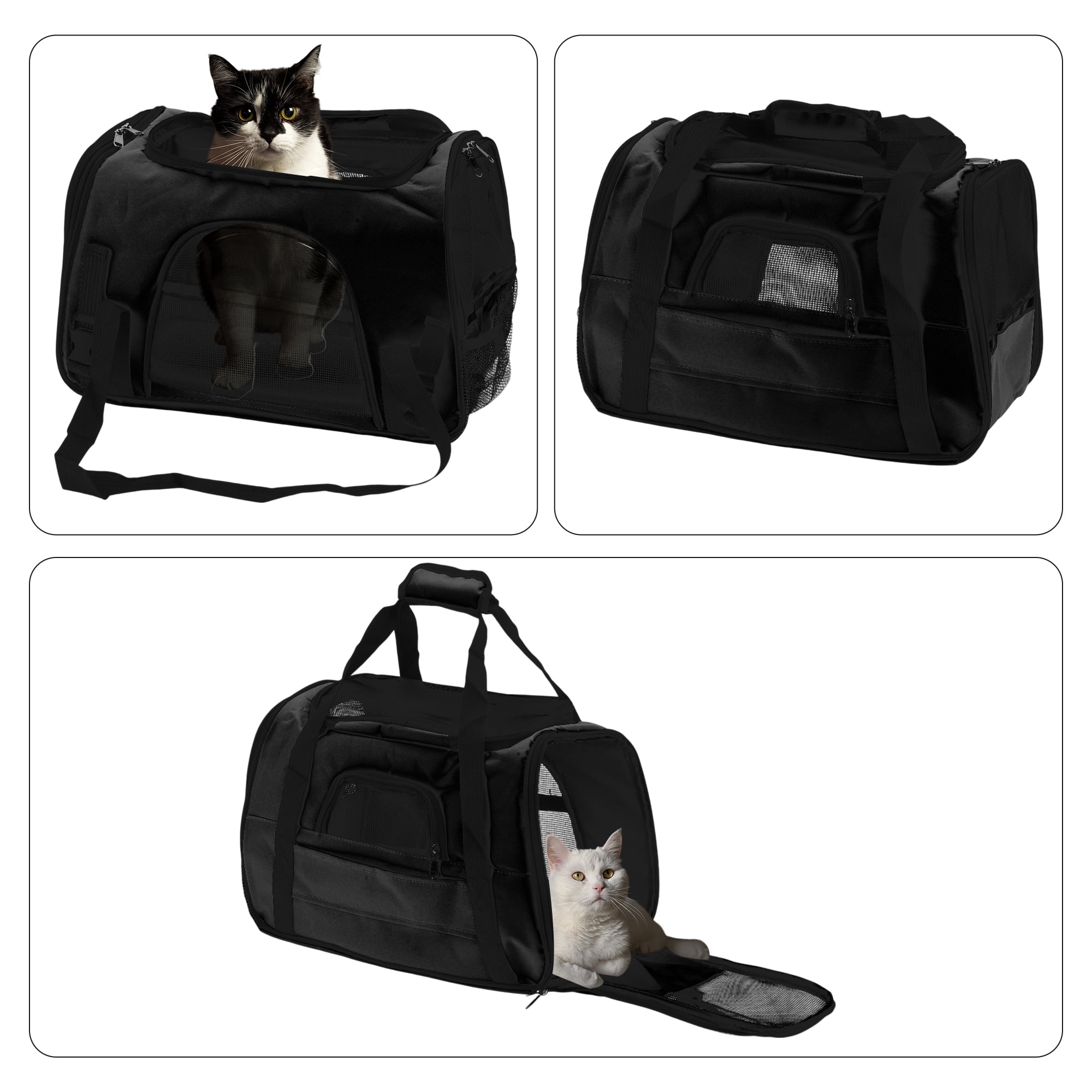 Unique Bargains Foldable Pet Carrier Bag  with Removable Plush Mat Black