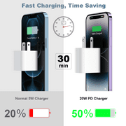 IPhone 17 16 15 Charger, 2 Pack PD 20W Adapter Wall Fast Charger with 6&10ft White USB C Cable Compatible with iPhone 17 16/15/ipad and more