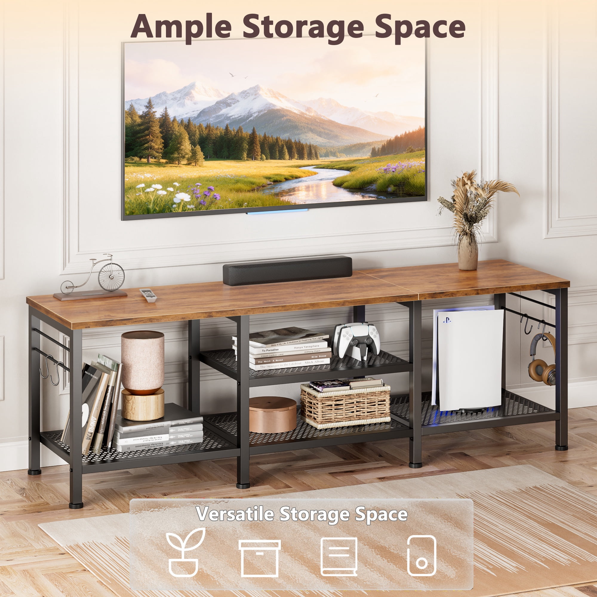 Tydimor Modern TV Stand for TVs up to 65" TVs, Media Console Table for Living Room, Entertainment Center with Storage, Rustic Brown