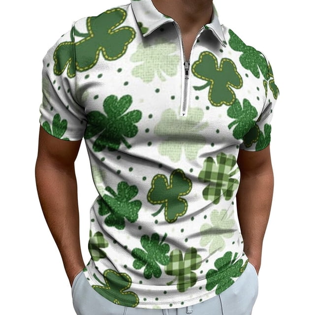 YDLCAFD Chemise à Manches Courtes à Col à Revers avec Fermeture Éclair pour Hommes, Mode Décontractée pour la Saint-Patrick