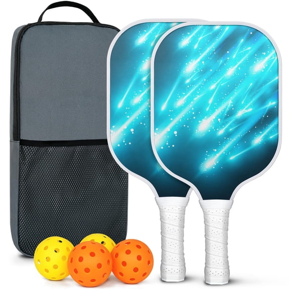 Pickleball Paddles Set Of 2, Fiberglass Surface, Thunder, Speed Print, 4 Balls & Bag