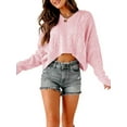 thumbnail image 4 of Women's V Neck Long Sleeve Cable Knit Oversized Cropped Sweater Pullover, 4 of 5