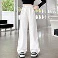 thumbnail image 4 of CPNG Girls Casual Pants Elastic High Waist Straight Wide Leg Pants with Frayed Edge Lightweight Breathable Streetwear Pants, 4 of 8