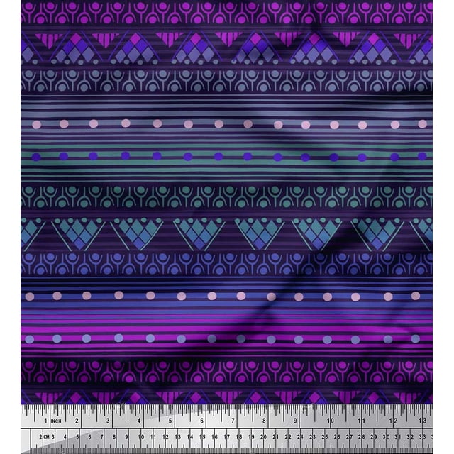 Soimoi Polyester Crepe Fabric Dot,Stripe & Geometric Ethnic Print Fabric by The Yard 52 Inch Wide