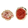 thumbnail image 3 of Genuine natural carved red coral flower earrings 14k gold omega french clip, 3 of 5