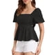thumbnail image 4 of INSPIRAR CHIC Mariposa con lazo trasero para blusa de manga abullonada de mujer, cuello cuadrado casual, blusa peplum L negra, 4 of 6
