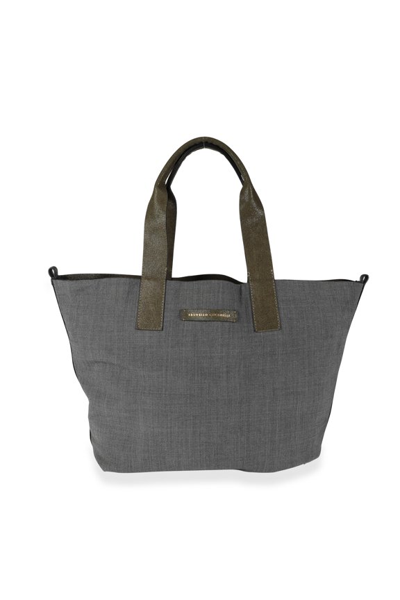 Pre-Owned Brunello Cucinelli Olive Suede & Gray Wool Reversible Tote