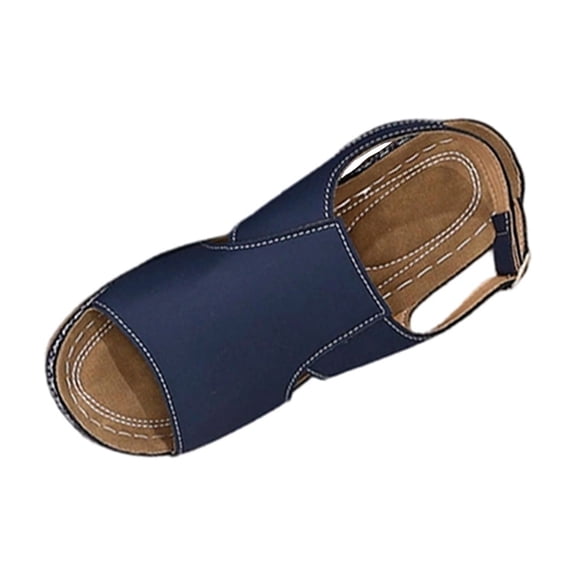 KEGIRLOM Women's Fashionable Casual Spring And Summer Versatile Plus Size Beach Wedge Sandals Solid Color Peep Toe Open-Toe Sandals Navy 7.5