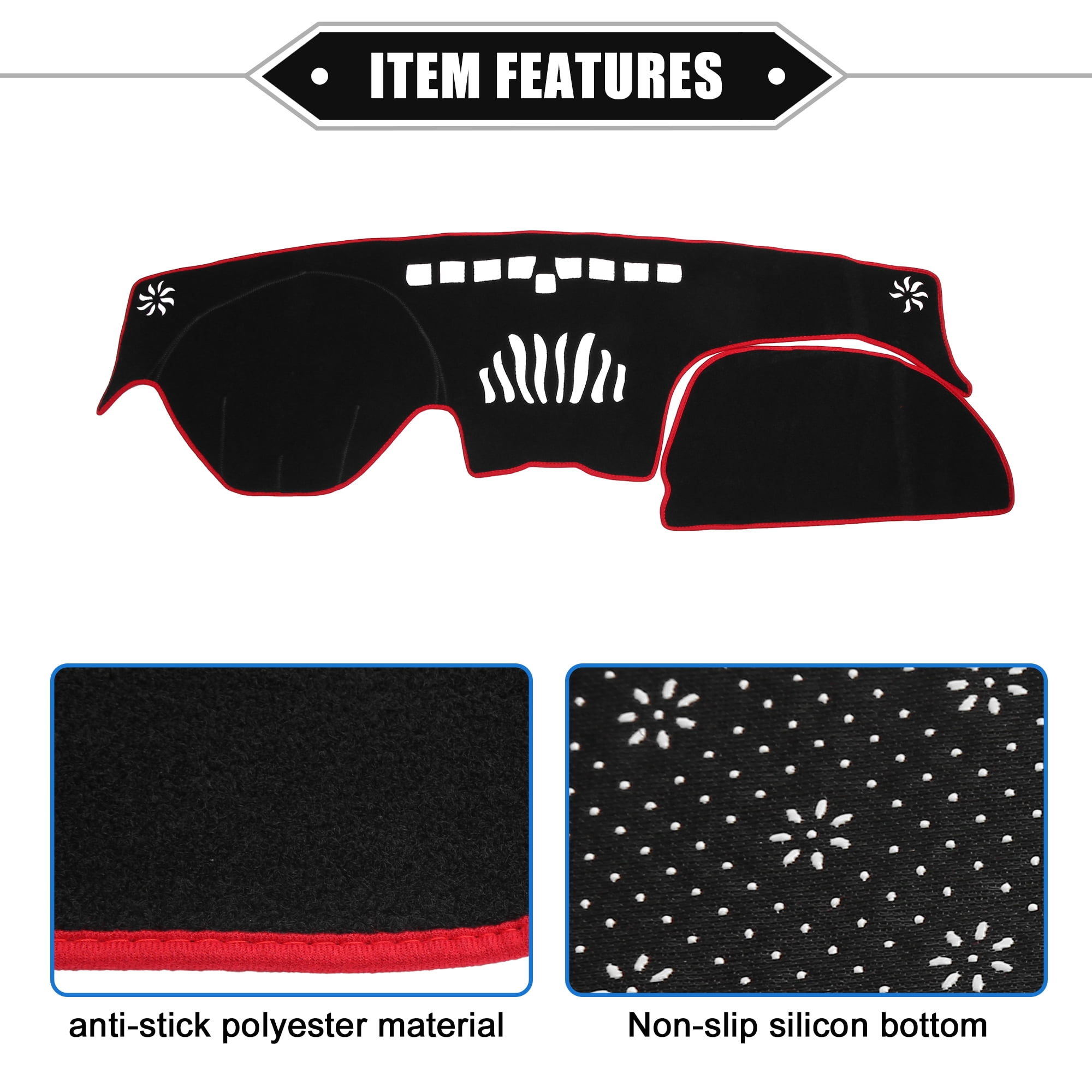 Unique Bargains Dashboard Cover for Hyundai Santa Fe 2019-2020 Non-slip Polyester Black Red Dash Cover Protector Mat