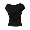 thumbnail image 6 of hoksml Women's Open Back Short Sleeve Crop Top, Stretchy Fitted Tee, Solid Color Scoop Neck Casual T-Shirt, 6 of 8