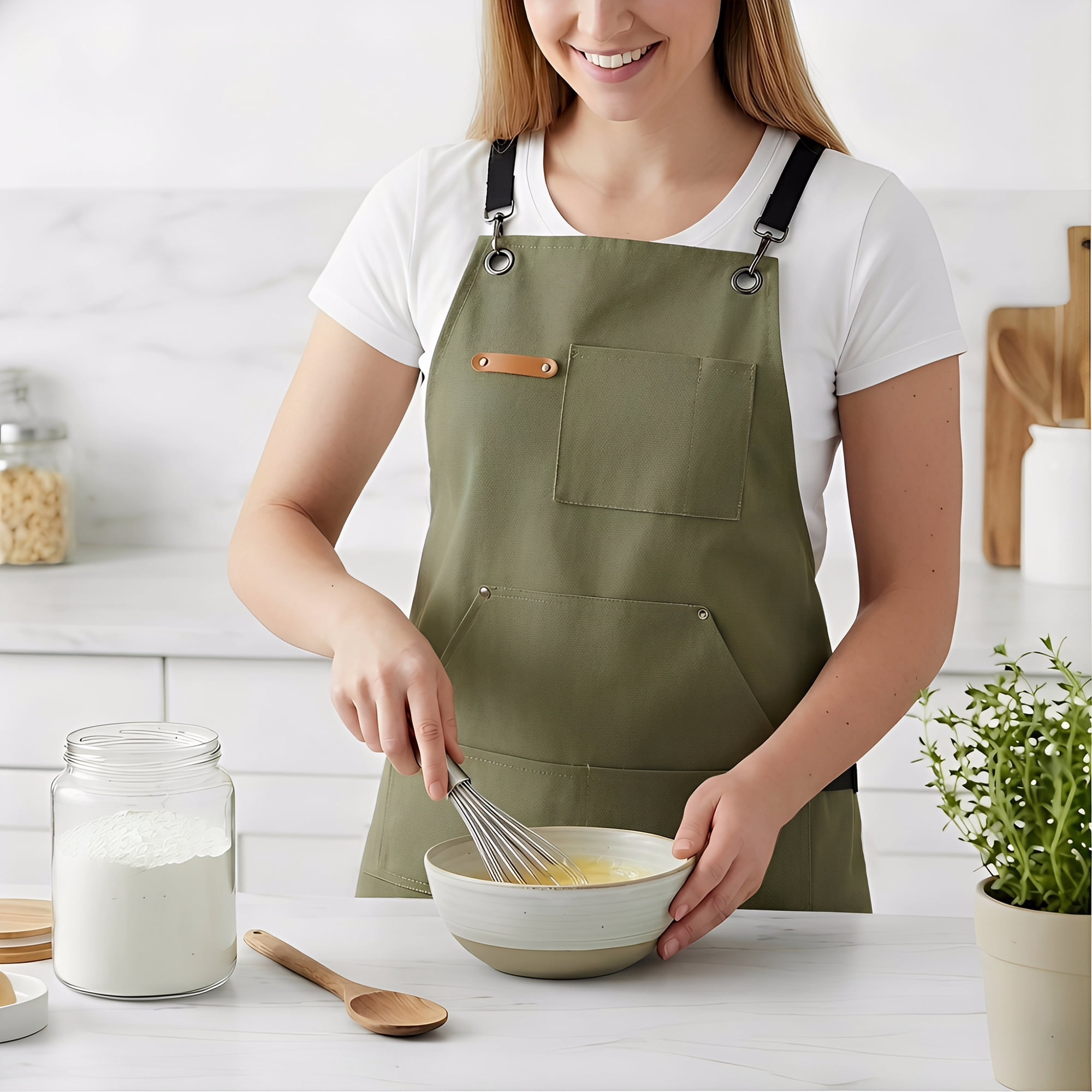 Unique Bargains Adjustable Waterproof Kitchen Apron with Pockets Durable Polyester Green