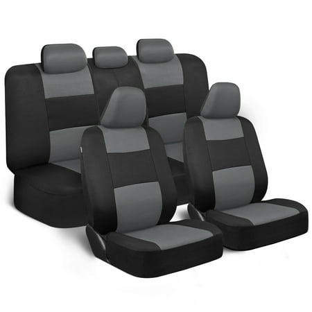 BDK PolyPro Seat Covers Full Set in Gray on Black – Front and Rear Split Bench, Easy to Install for Auto Trucks Van SUV Car
