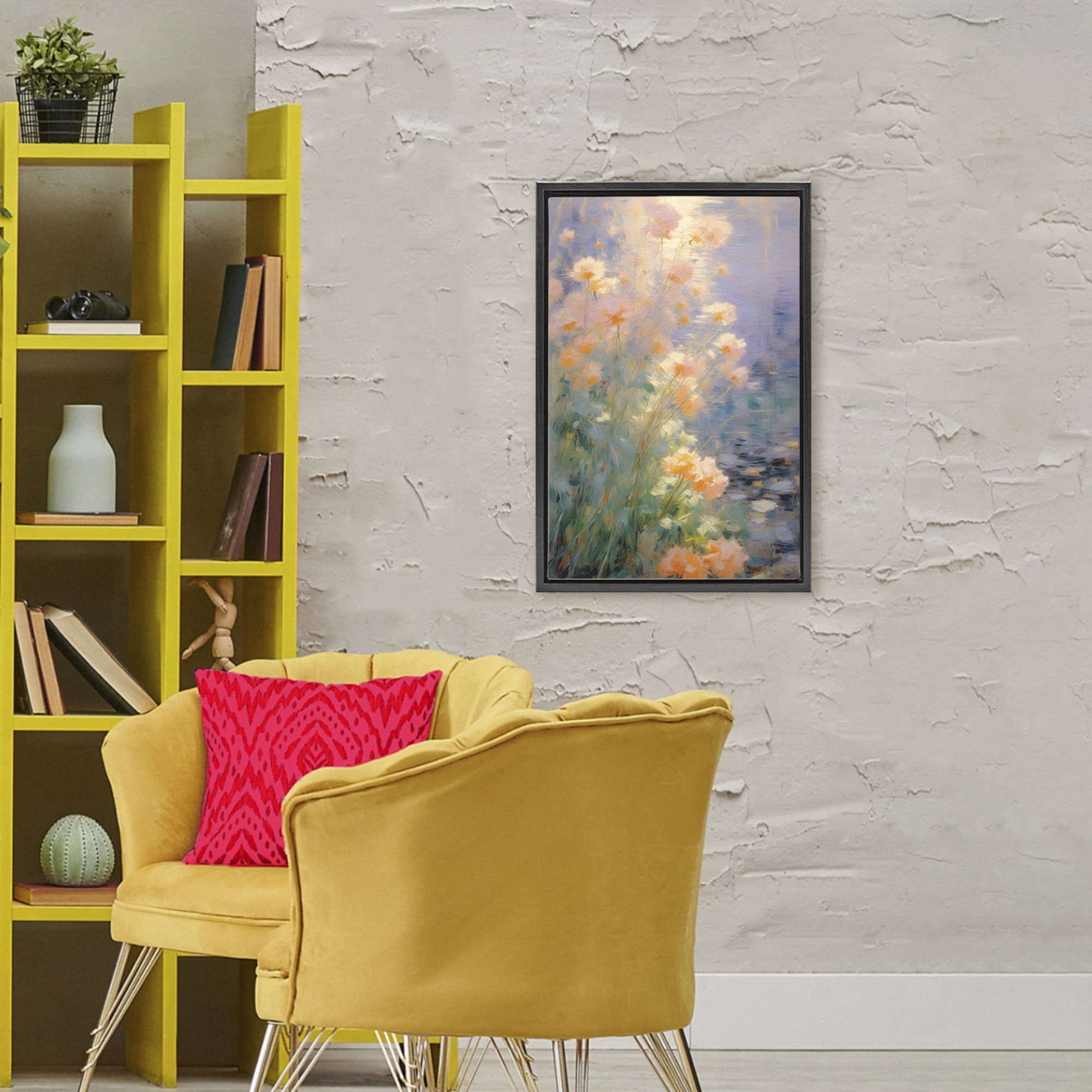 Stupell Industries Sunlit Pastel Blossoms Impression Black Framed Floater Canvas Wall Art, design by Angie Hawke