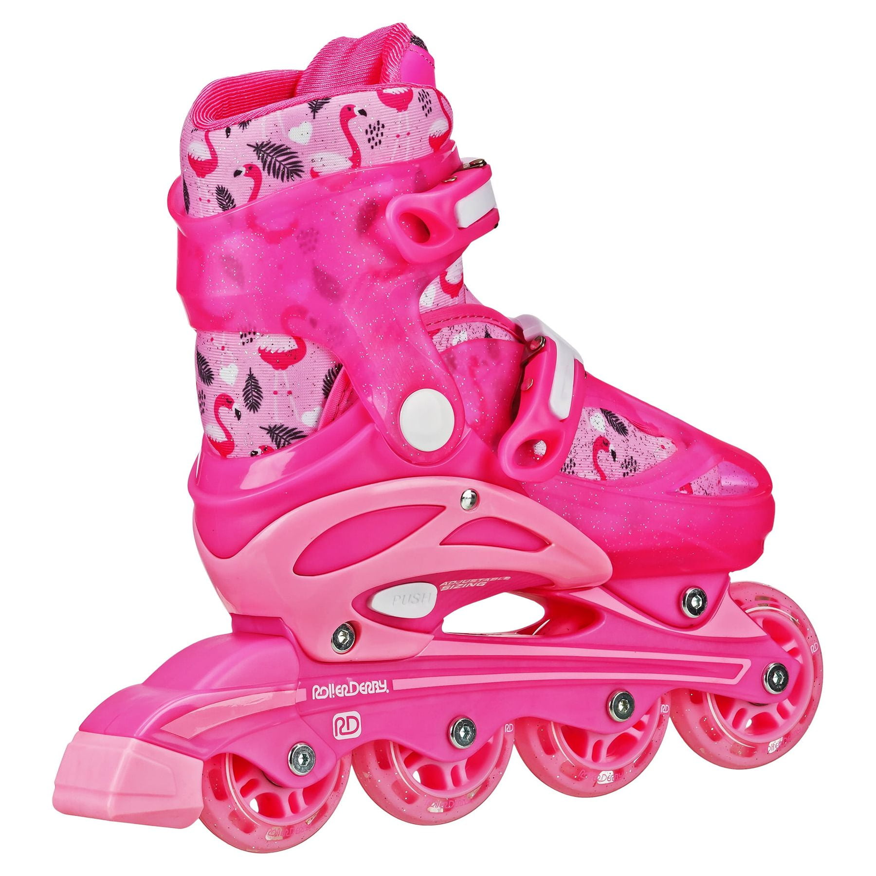 Roller Derby Sprinter Girl's 2-in-1 Quad Roller and Inline Skates Combo, Flamingo (Size 3-6)