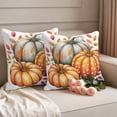 thumbnail image 2 of Burnt Orange Pumpkin Fall Outdoor Waterproof Pillow Covers, Thanksgiving Botanical Leaves Decorative Square Throw Pillowcase Sofa Cushion Sham for Patio/Couch/Chair, 26"x26" 2 Pack, 2 of 8