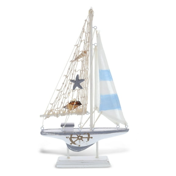 Cota Global Mini Moonlight Wooden Sailboat Decor - Handcrafted Wooden Boat Nautical Decor for Bedroom, Bathroom, Office, Ocean-Themed Mini Boat Decorations for Shelves or Tabletop - 5 Inches