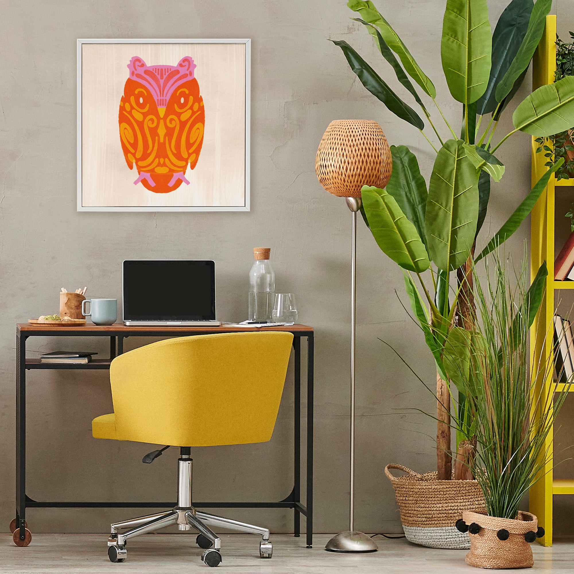 Stupell Industries Vibrant Folk Owl Motif White Framed Giclee Art, design by The Paper Curator