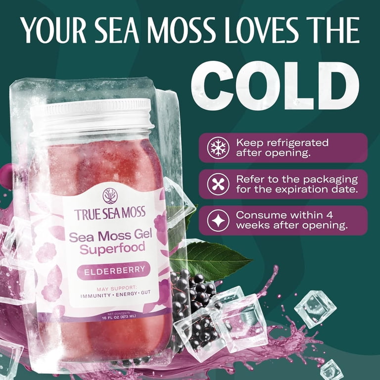 True Sea Moss Wildcrafted Irish Sea Moss Gel, Elderberry, Vegan, 5