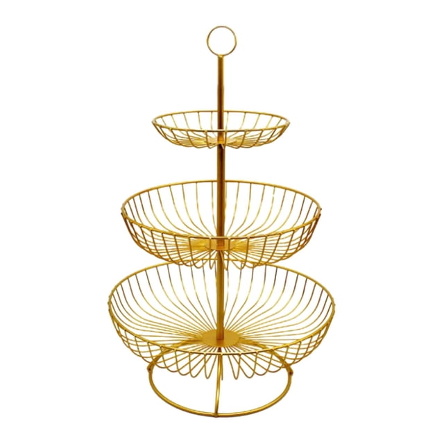 Soporte para cesta de fruta de metal de 3 niveles, frutero versátil de gran capacidad, altura de 48 cm, bandeja desmontable para ahorrar espacio en la Anillo superior dorado