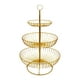 thumbnail image 1 of Elegante soporte para cesta de frutas de 3 niveles con bandeja desmontable para organización de la cocina Anillo superior dorado, 1 of 9
