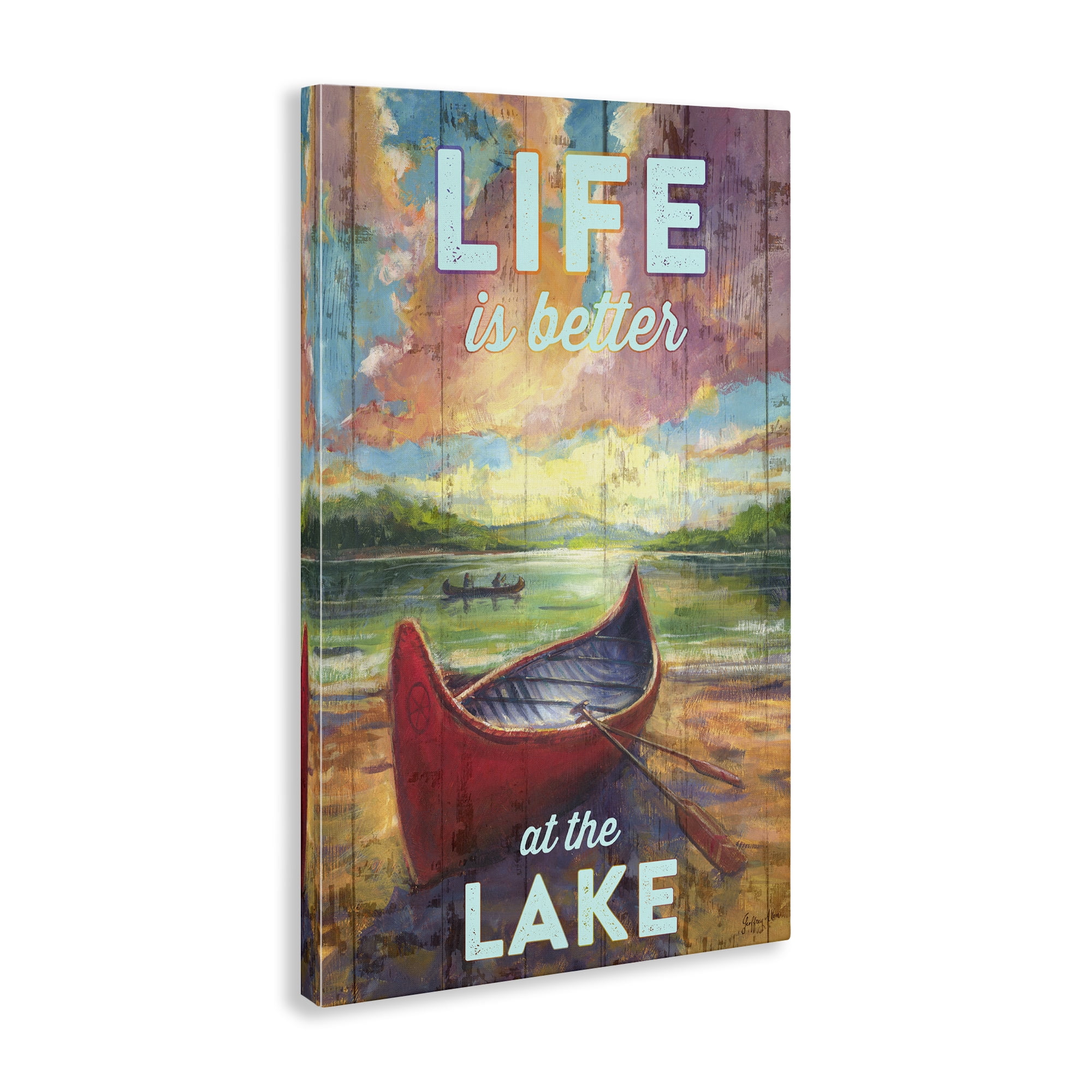 Stupell Industries Life At Lake with Canoe Transportation Painting Wrapped Canvas Art Print Wall Art, 20 x 30