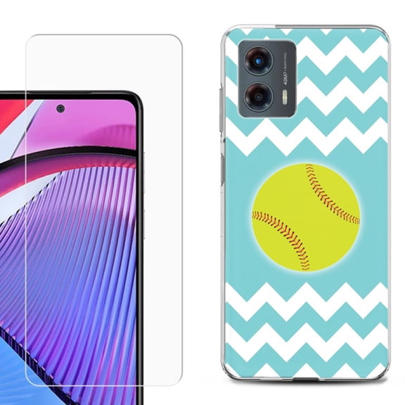 OneToughShield ® Compatible with Motorola Moto G 5G 2023, Shockproof Phone Case, with Tempered Glass Screen Protector - Chevron/Softball