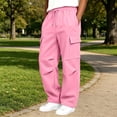 thumbnail image 2 of Hvarlaun Kids Sweatpants Cargo Jogger Pants for Boys and Girls with Pockets, Elastic Waist Drawstring Loose Straight Leg Casual Activewear, Sizes 4-15 Years, 2 of 7