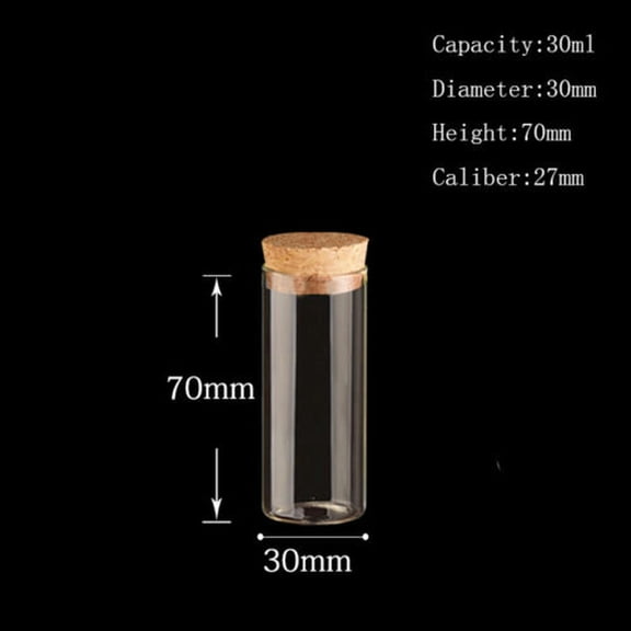 U8MO 4~120ml Cork Stopper Glass Vial Jars Transparent Bung Test Tube Bottle Crafts-21# 30*70mm 30ml