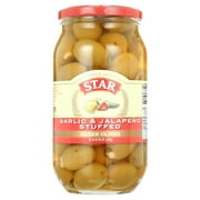 Star Jumbo Double Stuffed Olives -Garlic & Jalapeno, 20.46 oz Jar