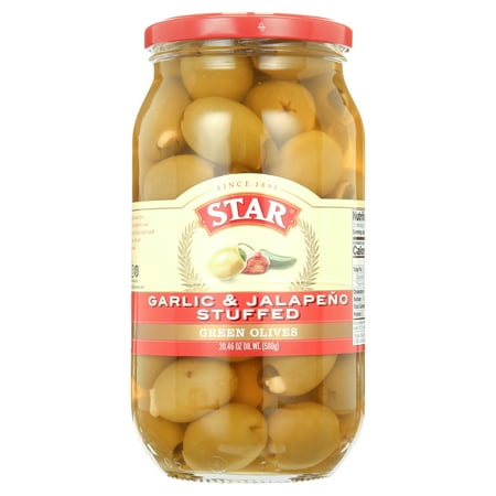 Star Jumbo Double Stuffed Olives -Garlic & Jalapeno, 20.46 oz Jar