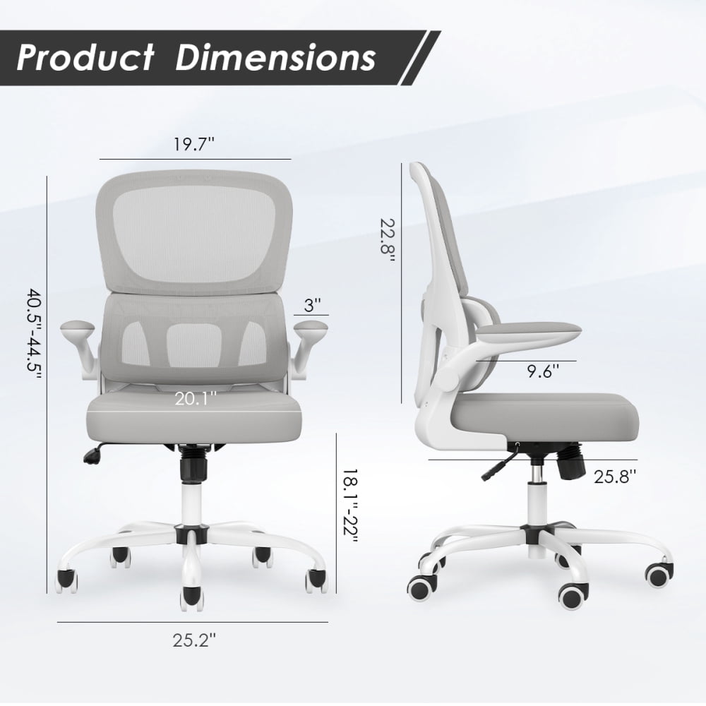 Pawverly Ergonomic Mesh Office Chair with Adjustable Lumbar Support, Flip-up Arms, Swivel Task Computer Desk Chair with Wheels, Comfy Home Office Chair, Black+White