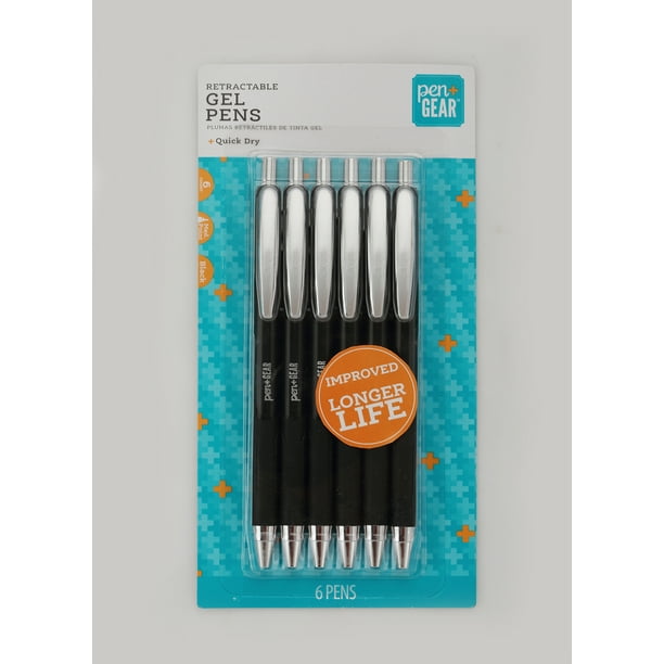 Pen+Gear Retractable Gel Pens, 0.7 mm, Black, 6 Count