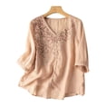 thumbnail image 2 of ClodeEU Women's Vintage Embroidered Lace Trim Elbow Sleeve Crop Top,Loose Fit Casual Blouse Pink,Womens Plus L, 2 of 5
