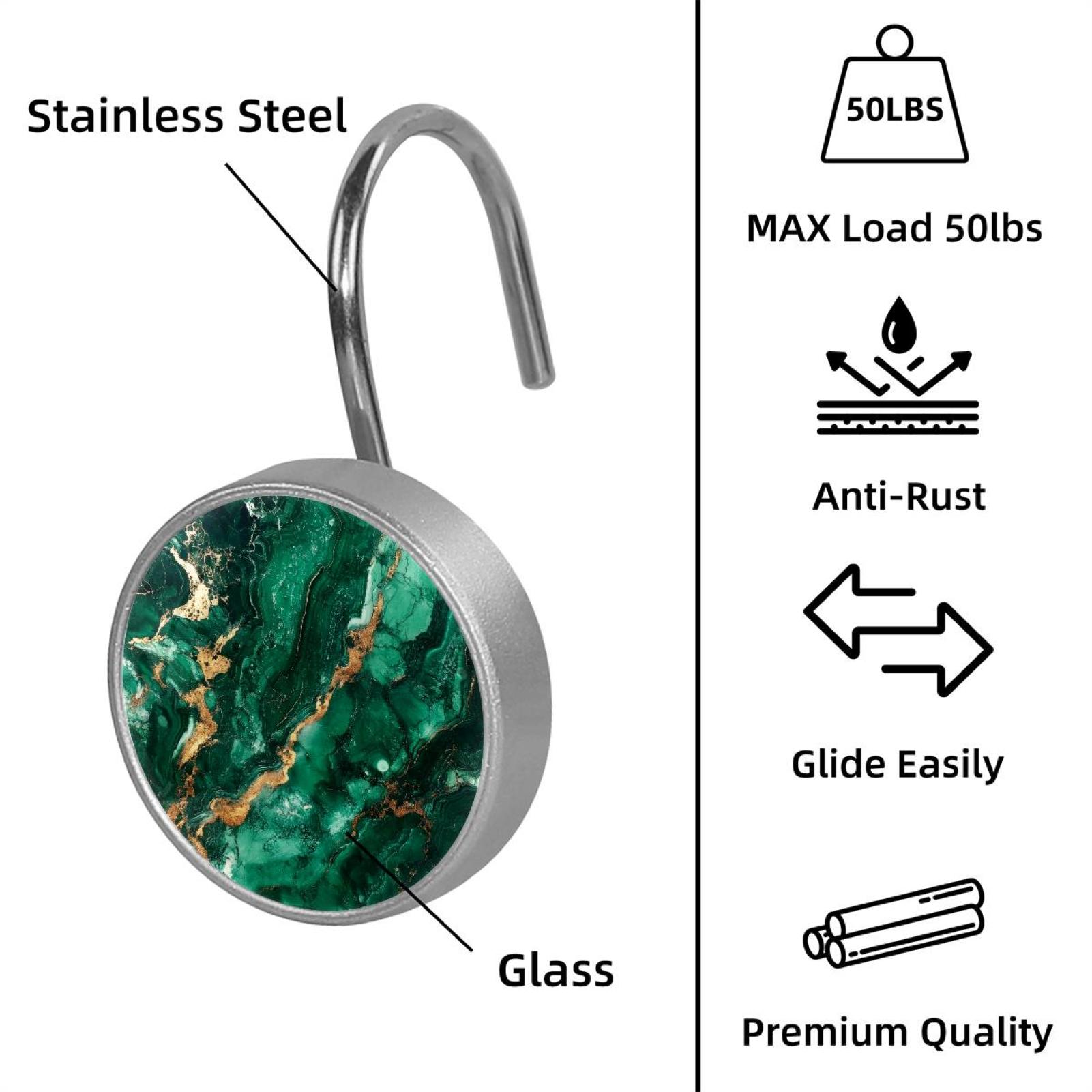 HemaKayy 12 Pcs Shower Curtain Hooks Bathroom Decorative Accessories Deep Emerald Marble