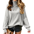 thumbnail image 5 of Womens Knit Sweaters Turtleneck Long Sleeved Solid Pullover Sweater Tops Casual Loose Fit Fashion Soft Knitwear, 5 of 5