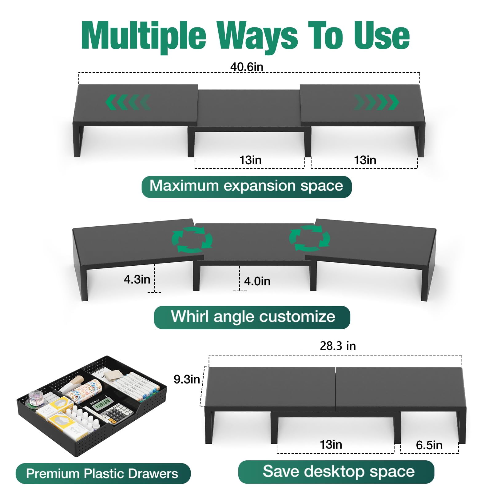 Dual Computer Monitor Stand Riser  Desk Organizer With Drawer Office Accessories & Workspace Organizers For Home Supplies Black