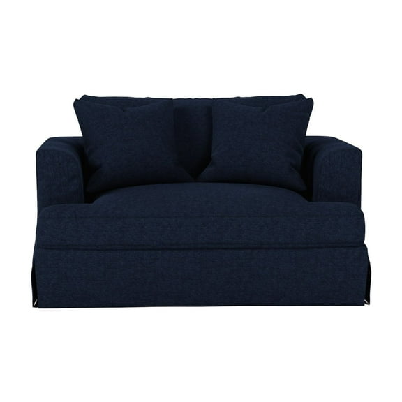 Sunset Trading Newport Slipcovered 52" Wide Chair and A Half | Stain Resistant Performance Fabric | 2 Throw Pillows | Navy Blue