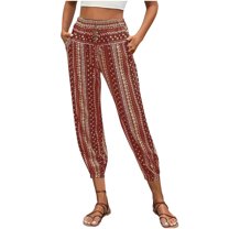 Levmjia Womens High Waist Printed Pants Summer Loose Casual Polyester Pants with 4 Way Stretch for Home Daily Wear Comfortable Breathable S-XXL